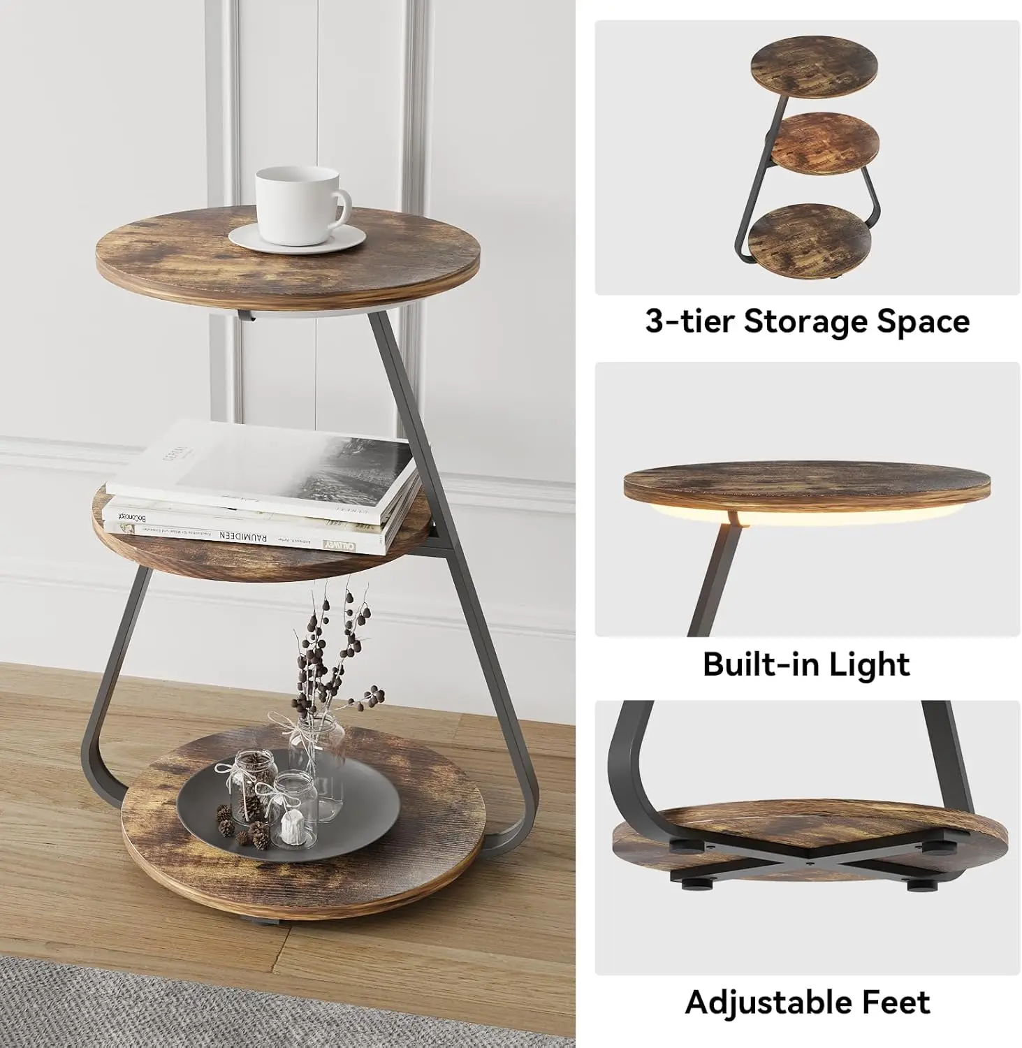 طاولة قهوة LED دائرية تخزين أرفف Daxiongxiong