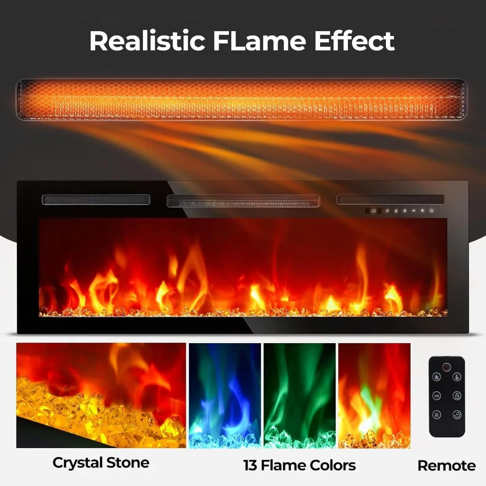Fireplace TV Stand with Led Lights and Power Outlets, TV Stand Mount with 30" Electric Fireplace, Modern TV Console 3