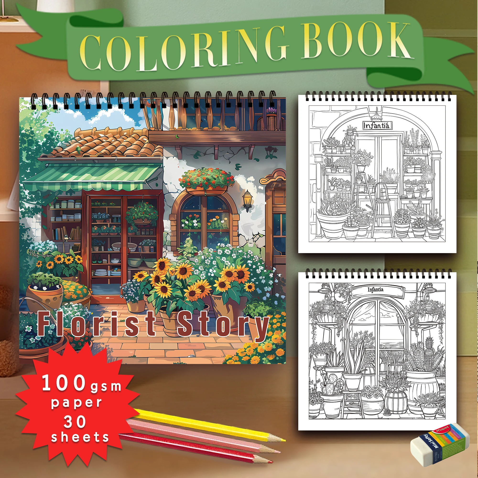 1pc, Teen Colouring Book - 30 Sheets 8.3x 8.3in Suitable for Stress Reduction, Emotional Relaxation, Christmas Halloween 4