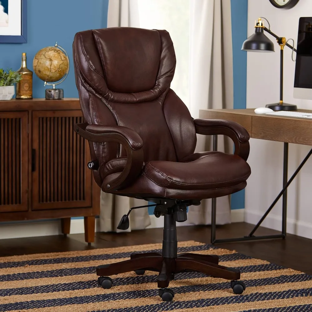 

Tall administrative office chair, adjustable high backrest with waist support, ergonomic computer chair, bonded leather, brown