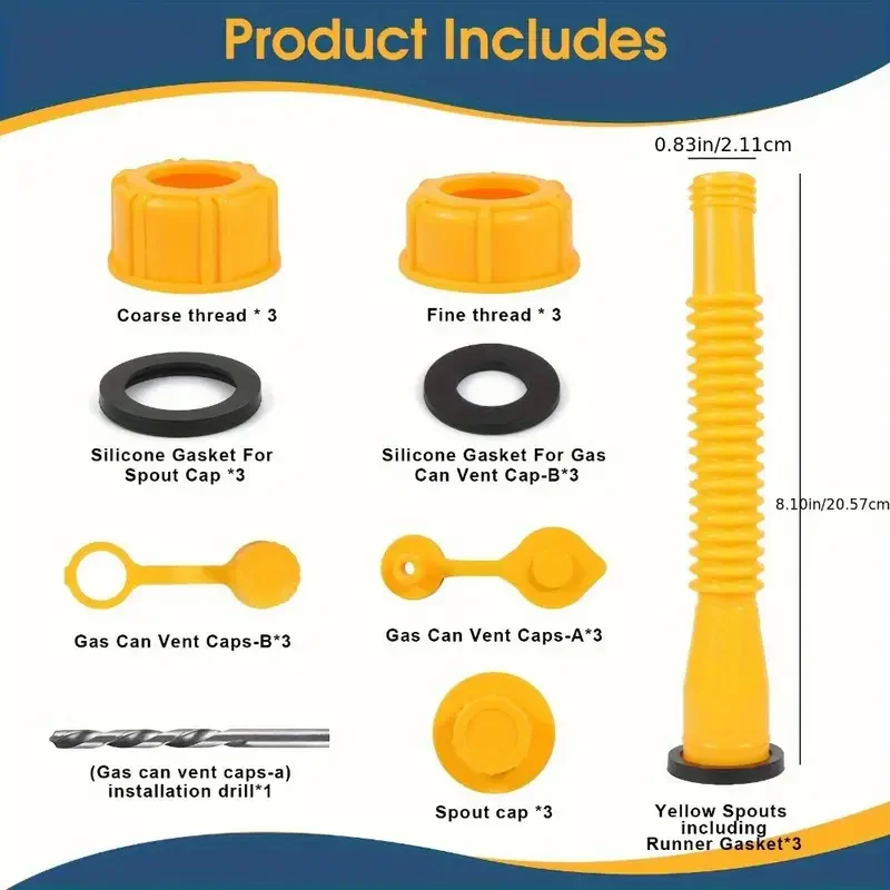 Car Gas Can Spout Nozzle Vent Kit For Most 1/2/5/10 Gal Can Replacement Gas Cans Tank Nozzle Car Accessories