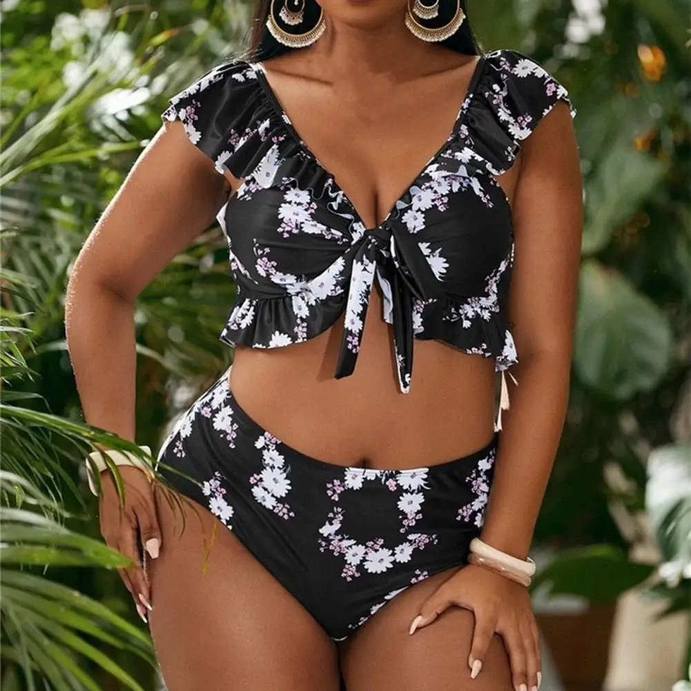 

Women Bikinis Set Swimwear Plus Size High Waist Floral Swimsuit Larges Big Plussize Swimming Suits Bathing Beachwear New