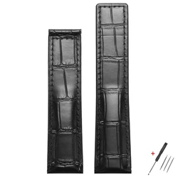 Elegant Leather Watch Band - Premium Bamboo Cowhide Strap - 22mm (Black)