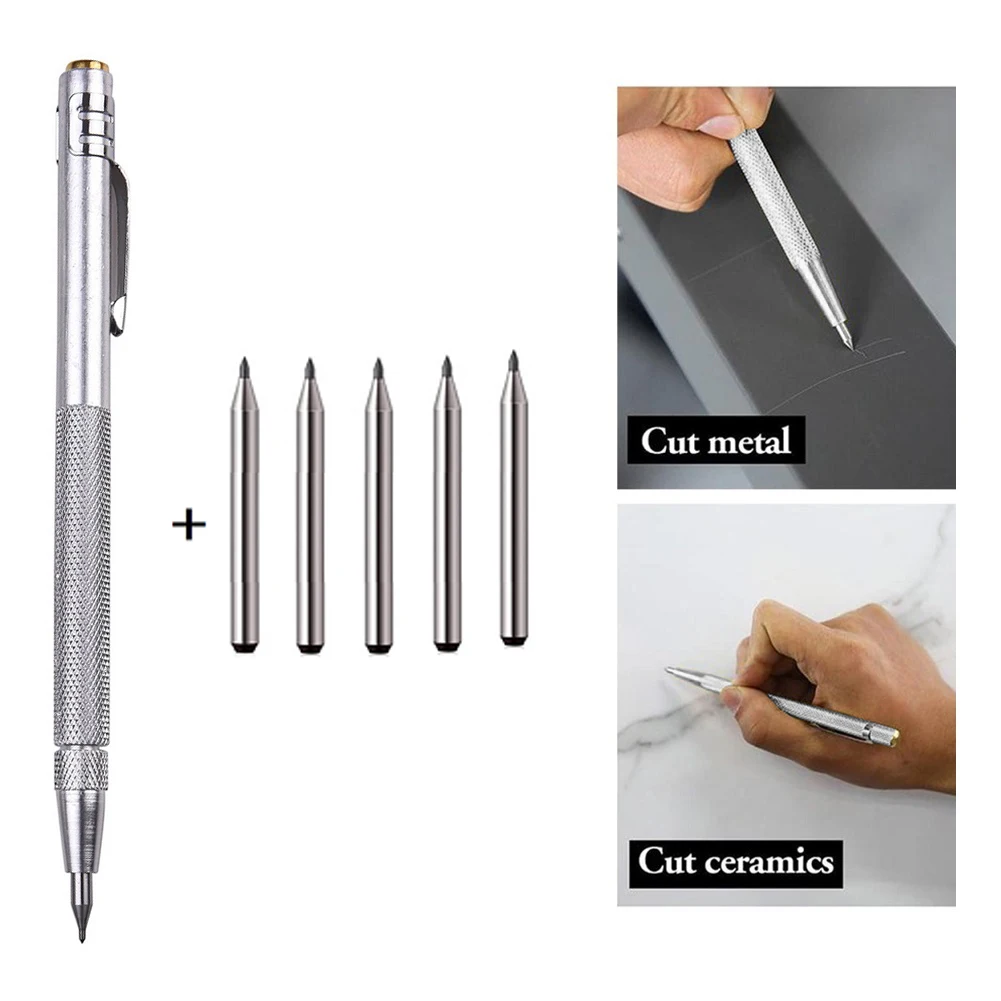 Tungsten Carbide Tip Scriber Pen With 5pcs Aluminium Pen Scriber Engraving Pen Marking Tools For Ceramics Glasses Hand Tool