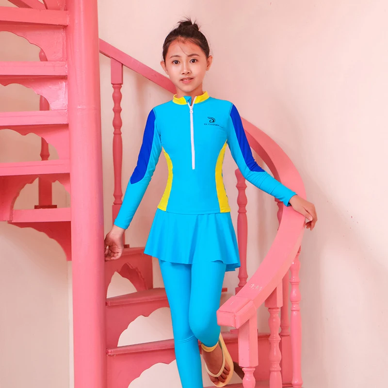 Muslim Swimwear For Girls Front Zipper Modest Long Sleeve
