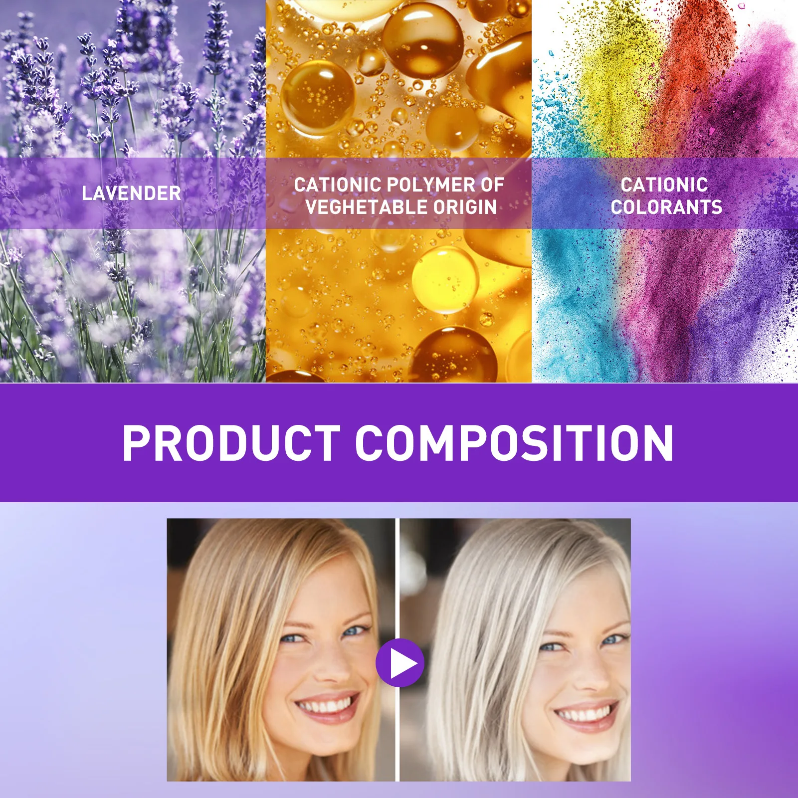 Shampoo Colorante Fissante per Capelli, Copre i Capelli Grigi, Anti-Giallo Dopo la Decolorazione, Shampoo Non Irritante Viola per Capelli Biondi - immagine 5