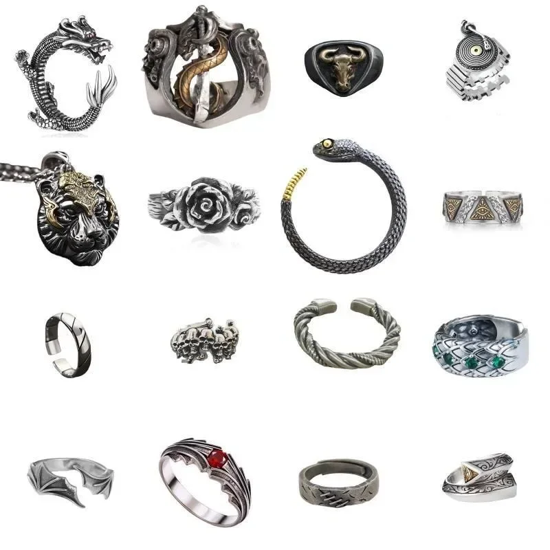 

Оригинальное модное кольцо в стиле ретро из тайского серебра, изысканное регулируемое кольцо в стиле хип-хоп, тренд ручной работы, различные стили, подарок в стиле панк