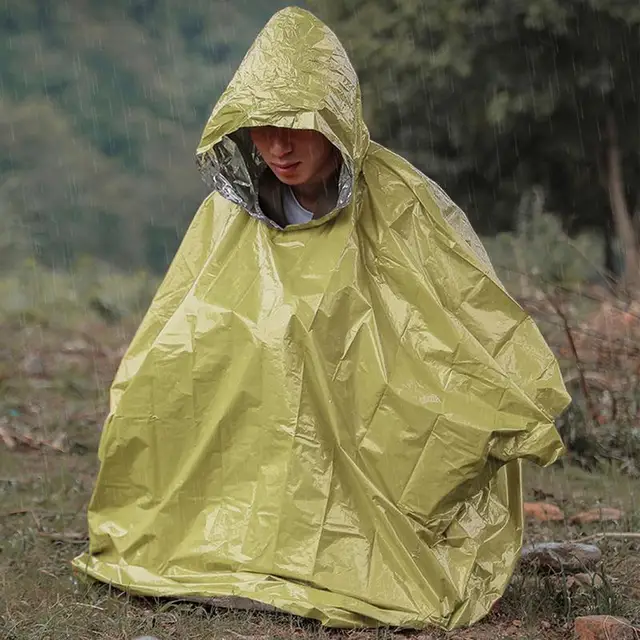 Sűrített Fényvisszaverő Felnőttek Esőkabát Multifunkcionális Hordozható Eső Poncsó -Köpeny Reverzibilis Szélálló Pe Alumínium Film Esőkabáta - Image 4