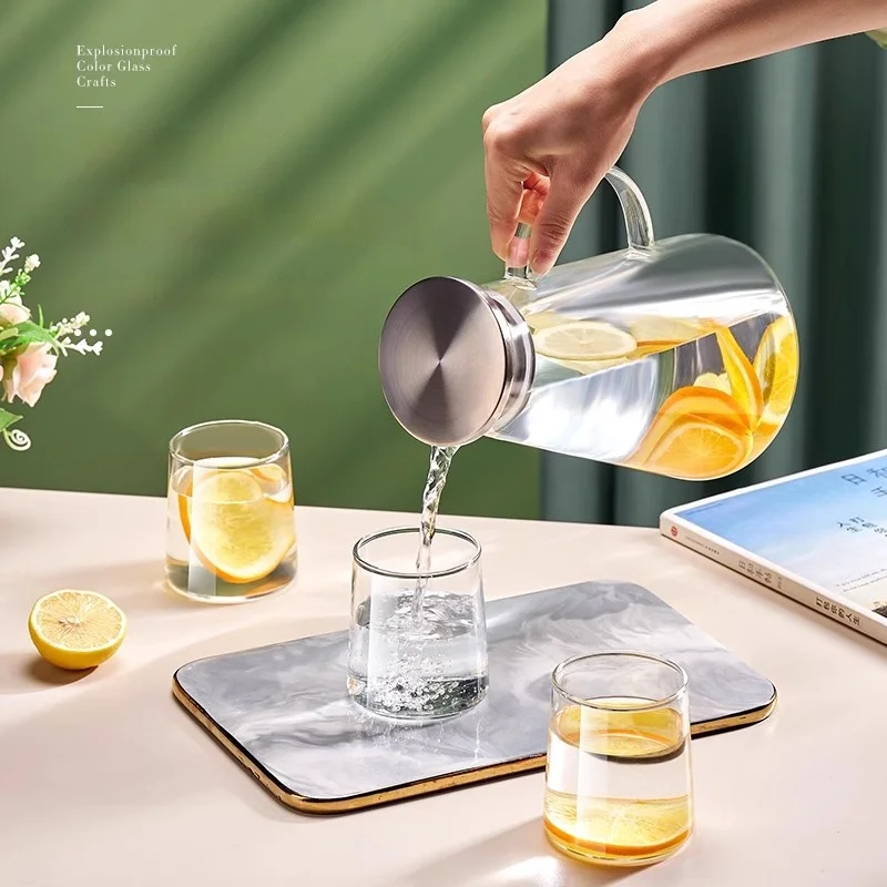 GIANXI Household Nordic style Water Bottle Set Large Capacity High Temperature Resistant Glass Kettle Pure Color Juice Glass