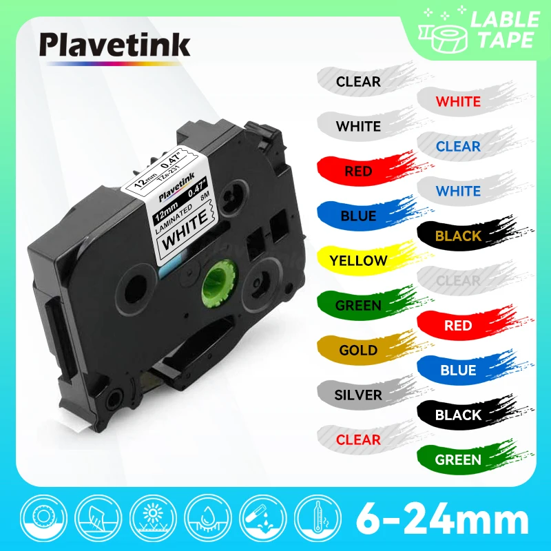Plavetink-etiqueta de Fita Compatível para Brother Fita de Impressora Laminada Preto no Branco 12 mm 47 Tze231 Pth110