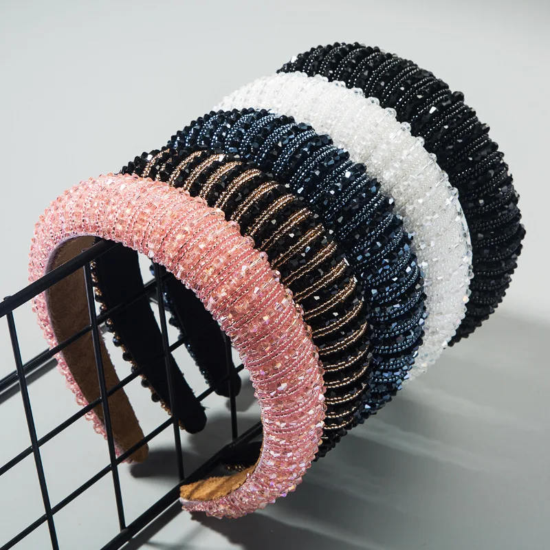 

Hot Hand-woven Beaded Headband Female Baroque Sponge Hair Bundle Korean Simple Face Washing Hair Accessories Headwear Wholesale