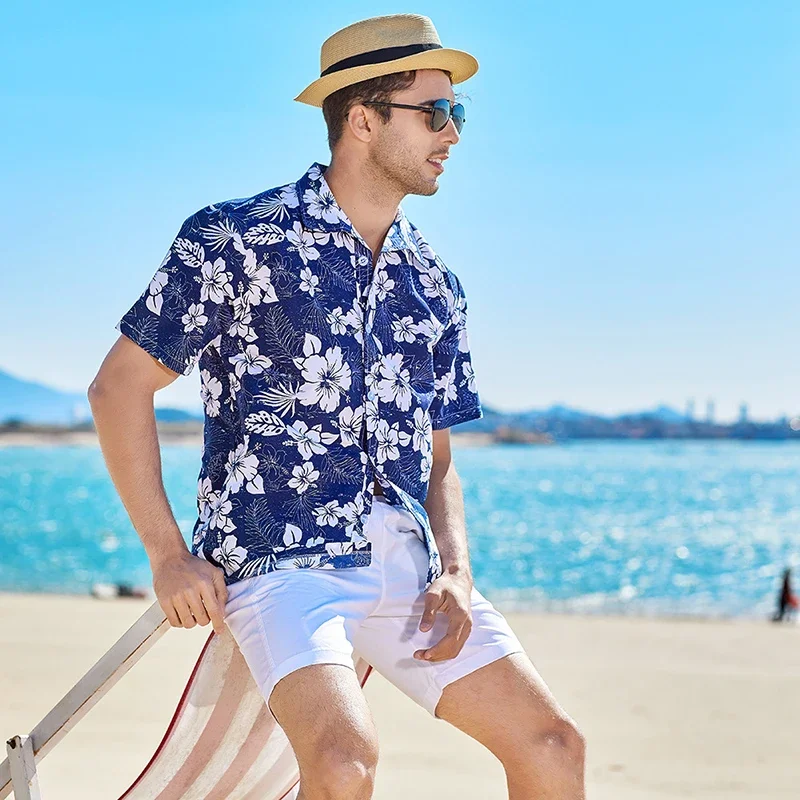 Summer Men's Hawaiian Shirt Bohemian Style Short Sleeve Printed Button Lapel Fashion T-shirt Seaside Holiday Party Beach Shirt