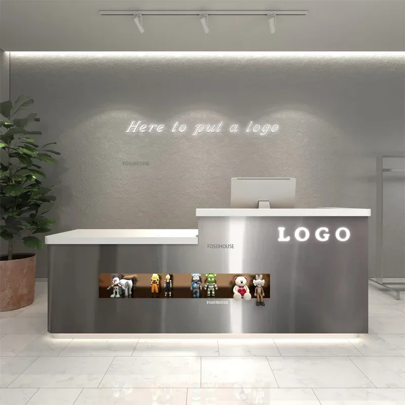 Stainless Steel Clothing Store Reception Desk Small Shop Cashier Counter Luxury Beauty Salon Manicure Shop Front Desk Bar N