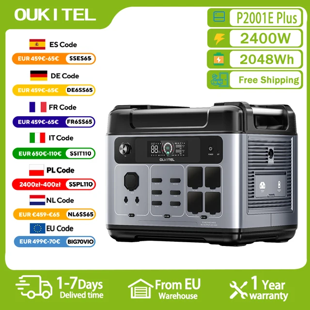OUKITEL P2001E PLUS centrale électrique Portable 2400W générateur solaire 2048Wh Lifepo4 batterie maison sauvegarde Camping en plein air puissance Mobile 1