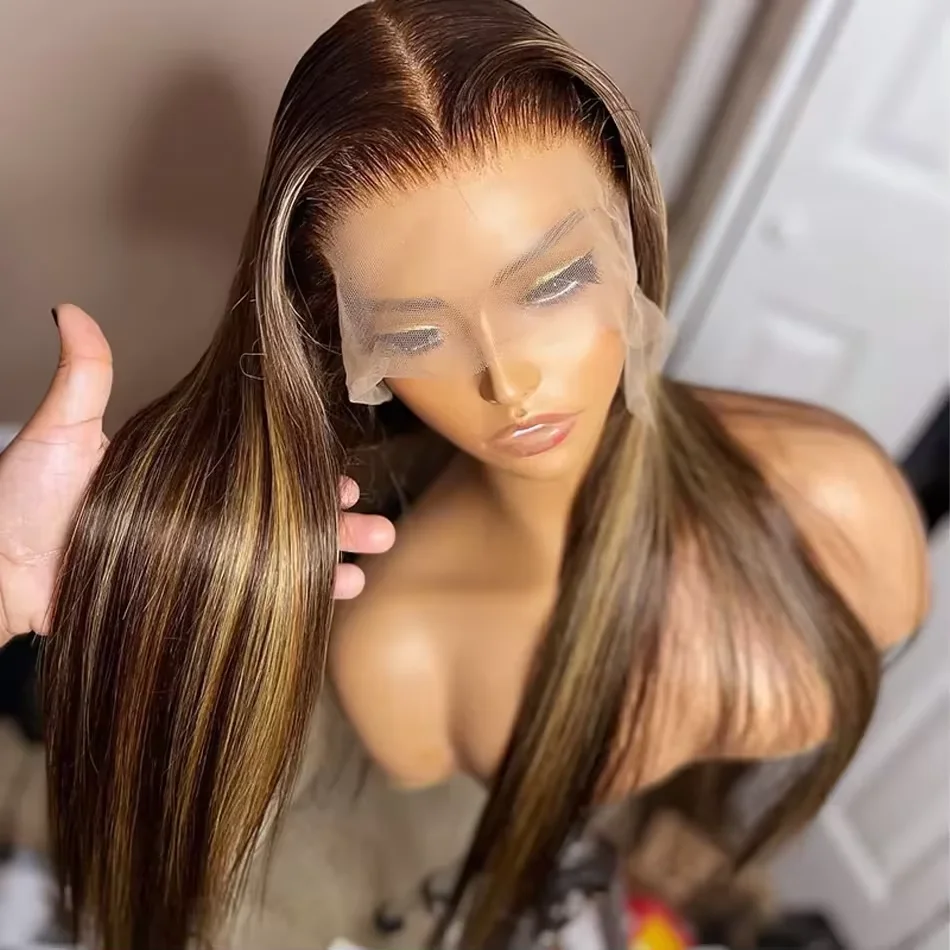 30 40 Inch Highlight Ombre Bone Straight Human Hair Wig Colored 13x6 HD Lace Frontal Wig 360 Full Lace Front Human Hair Wigs 2