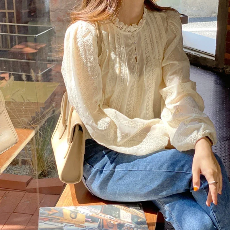 Women Spring Elegant Blouse Puff Sleeve Long Sleeve Tops