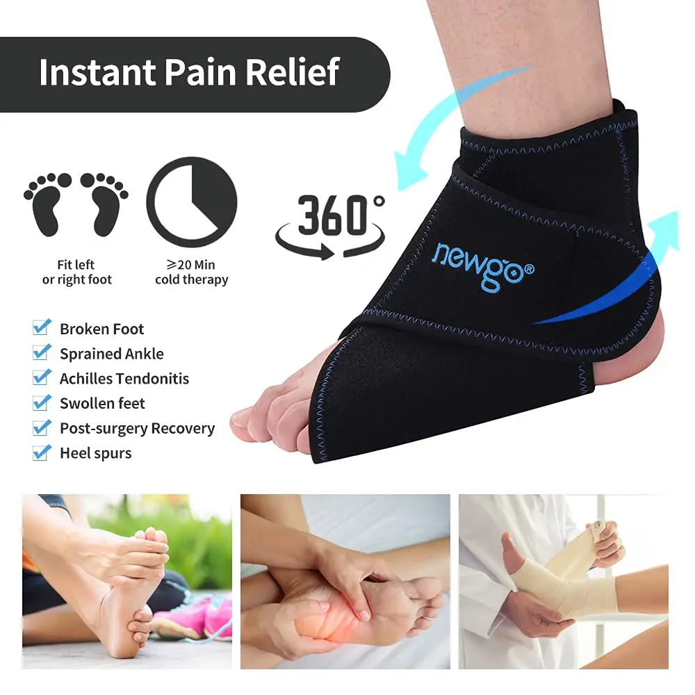 Reusable Ankle Brace Ice Pack for Injuries Hot Cold Compression Therapy Gel Wrap Foot First Aid Sports Pain Relief Ankle Support