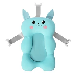 Plush Non-Slip Newborn Bath Support Mat - Soft, Foldable Cushion for Baby Safety and Comfort (Blue Rabbit)