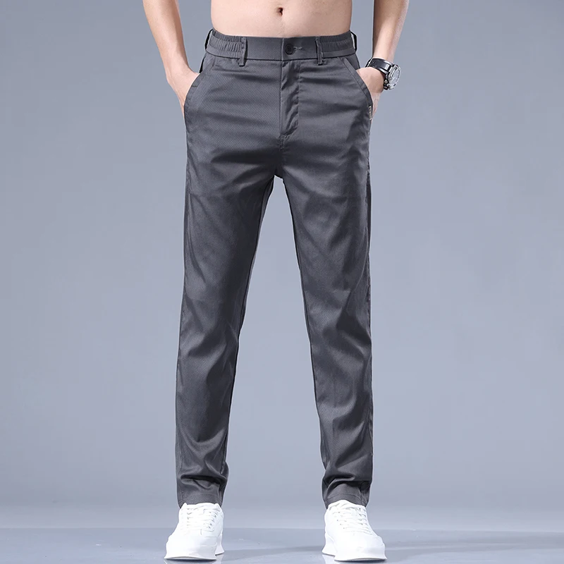 Basic Mid Waist Elastic Casual Pants Men's Clothing Solid Color Daily Pockets Spliced Summer Commute Straight Button Trousers