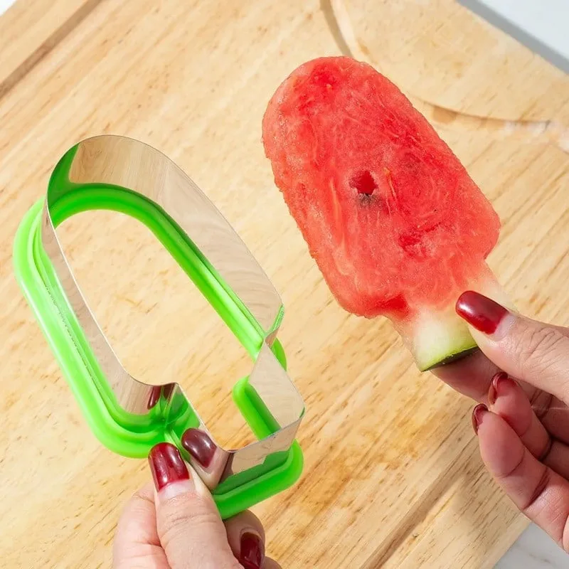 Watermelon Fruit Cutter Stainless Steel Popsicle Shape Slicer Melon Cutting Mold Kitchen Tool for Kids Summer Snacks Fruit Salad