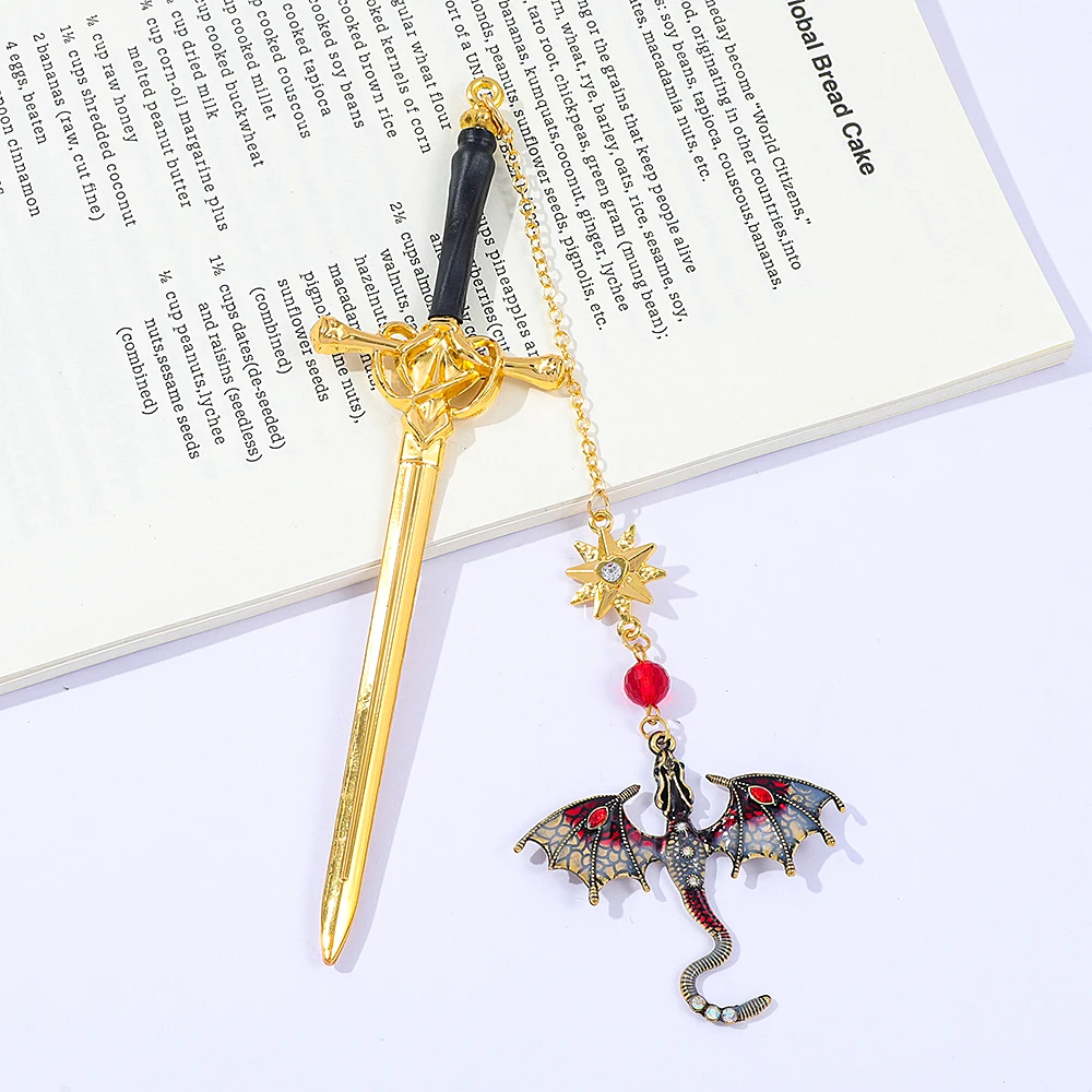 2 Marque-Pages Métal Épée Dragon - Style Vintage, Cadeau Pour Lecteurs, Fans Fantasy - Lot De 2 Couleurs