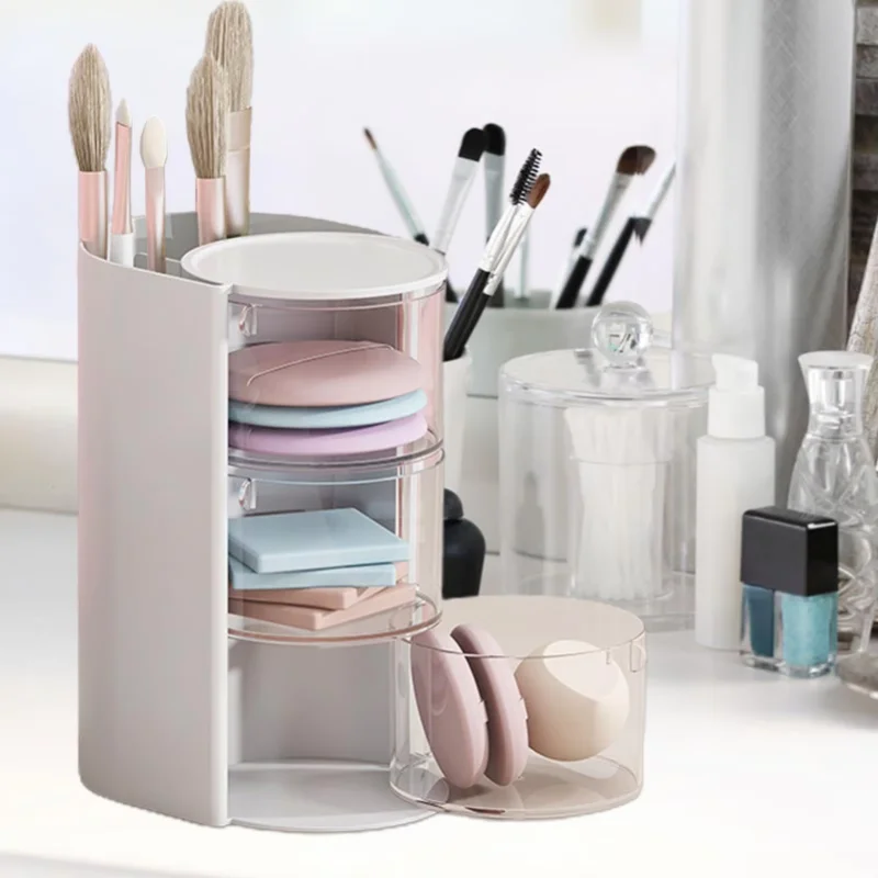 1Pcs Cosmetic Organizer Bathroom Makeup Cushion Organizer Beauty Egg Storage Display Case Rotating Compartment Organizer 4
