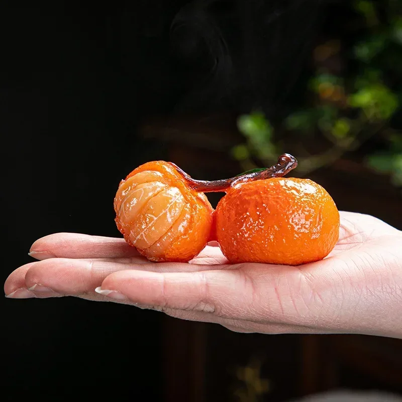 Chinese Resin Color Changing Tea Pet Lucky Orange Model Tea Figurine Ornaments Home Set