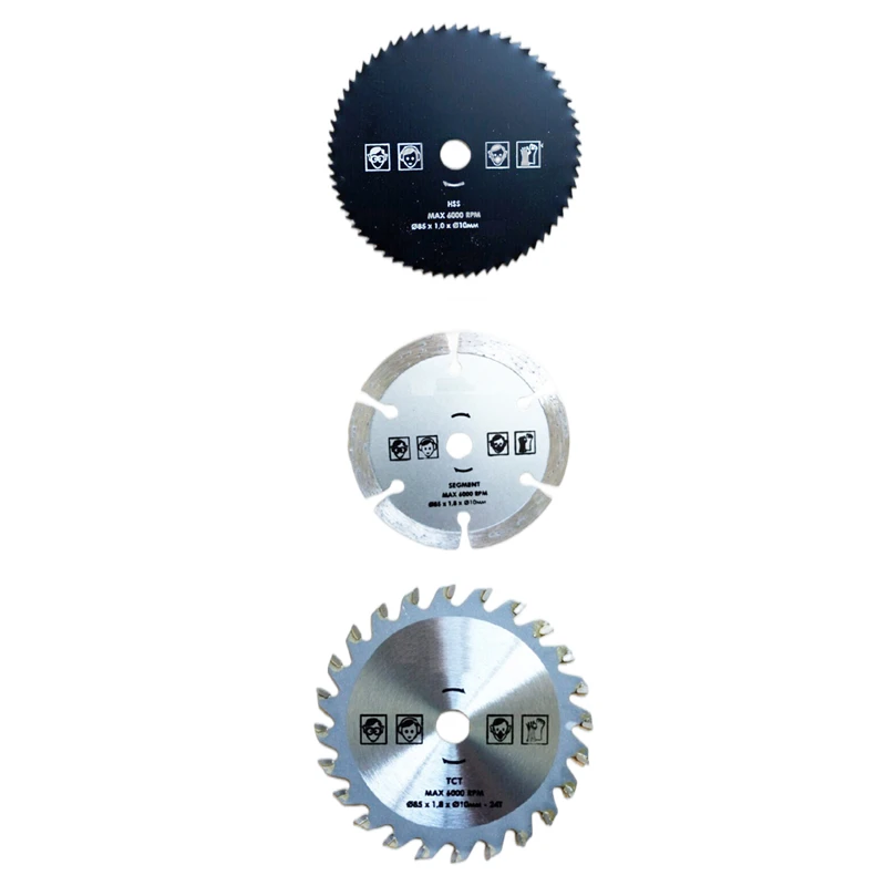 1set 3 in 1 TCT Circular Sawing Blade 85mm 24T Diamond Cutting Disc HSS Cut-off Saw Blades