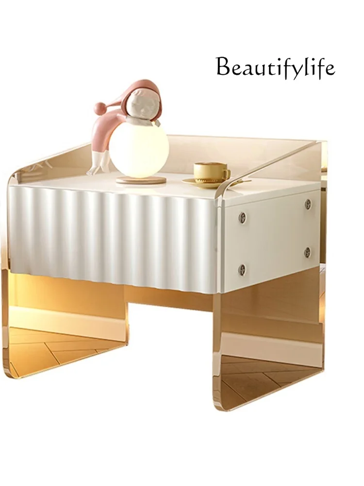 

Affordable Luxury Style Acrylic Hanging Bedside Simple Modern Art Bedroom White Cream Bedside Table