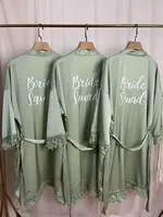 AlterEgo A164 Bride Squad Robes Satin Silk Bride Dressing Gown Maid of Honor Kimono Wedding Party Bridesmaid Gift Honeymoon Robe - Image 3