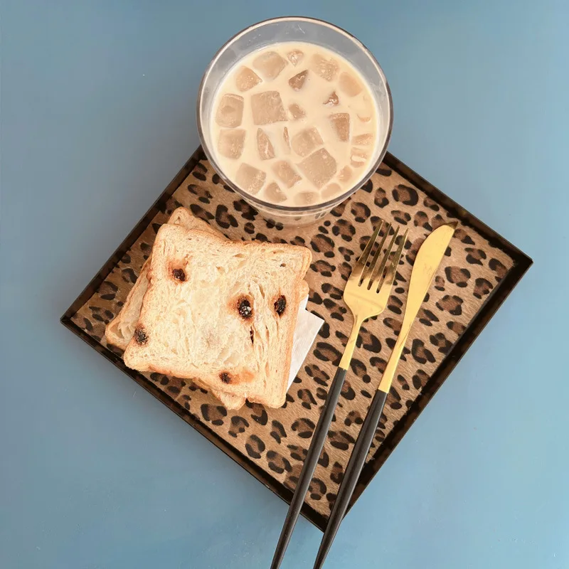 

Artistic Iron Art Tray Leopard Pattern Jewelry Plate Ins Style Decor Plate Entrance Shoe Cabinet Storage Sundry Key Plate Decor