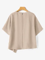 ZANZEA Women Oversize Bluse Summer Chic Irregular Short Sleeve Shirts Korean Fashion Round Neck Harajuku Tops Casual Loose Tunic - Image 5