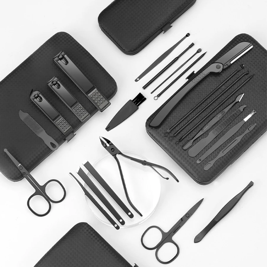Manicure set 7/12/18/20/24PCS professional stainless steel fingernail toenail clippers with leather portable case