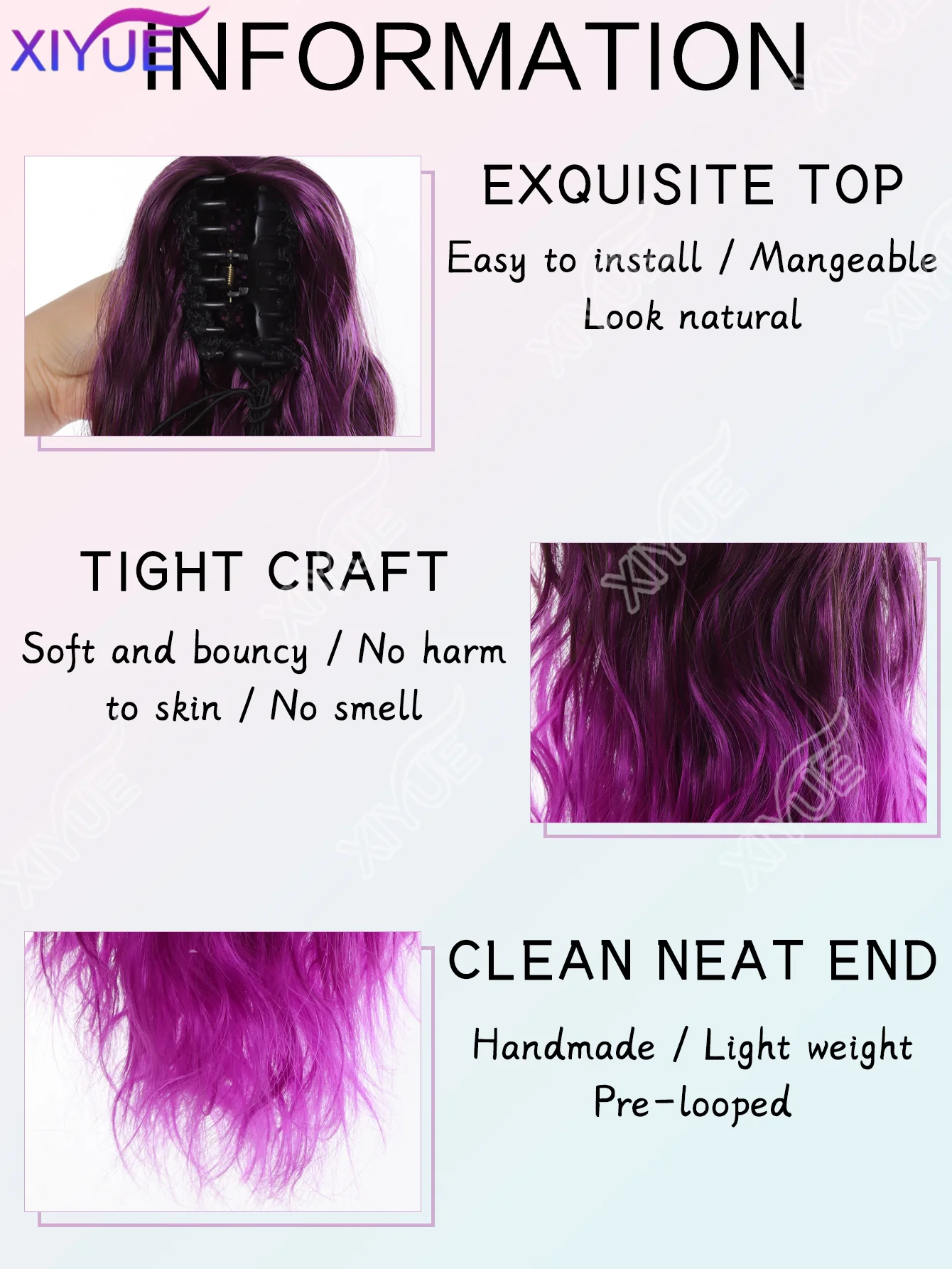 XIYUE European and American Women's Dopamine Purple Synthetic High-Temperature Hair Ponytail Wig Braid Hair Accessories