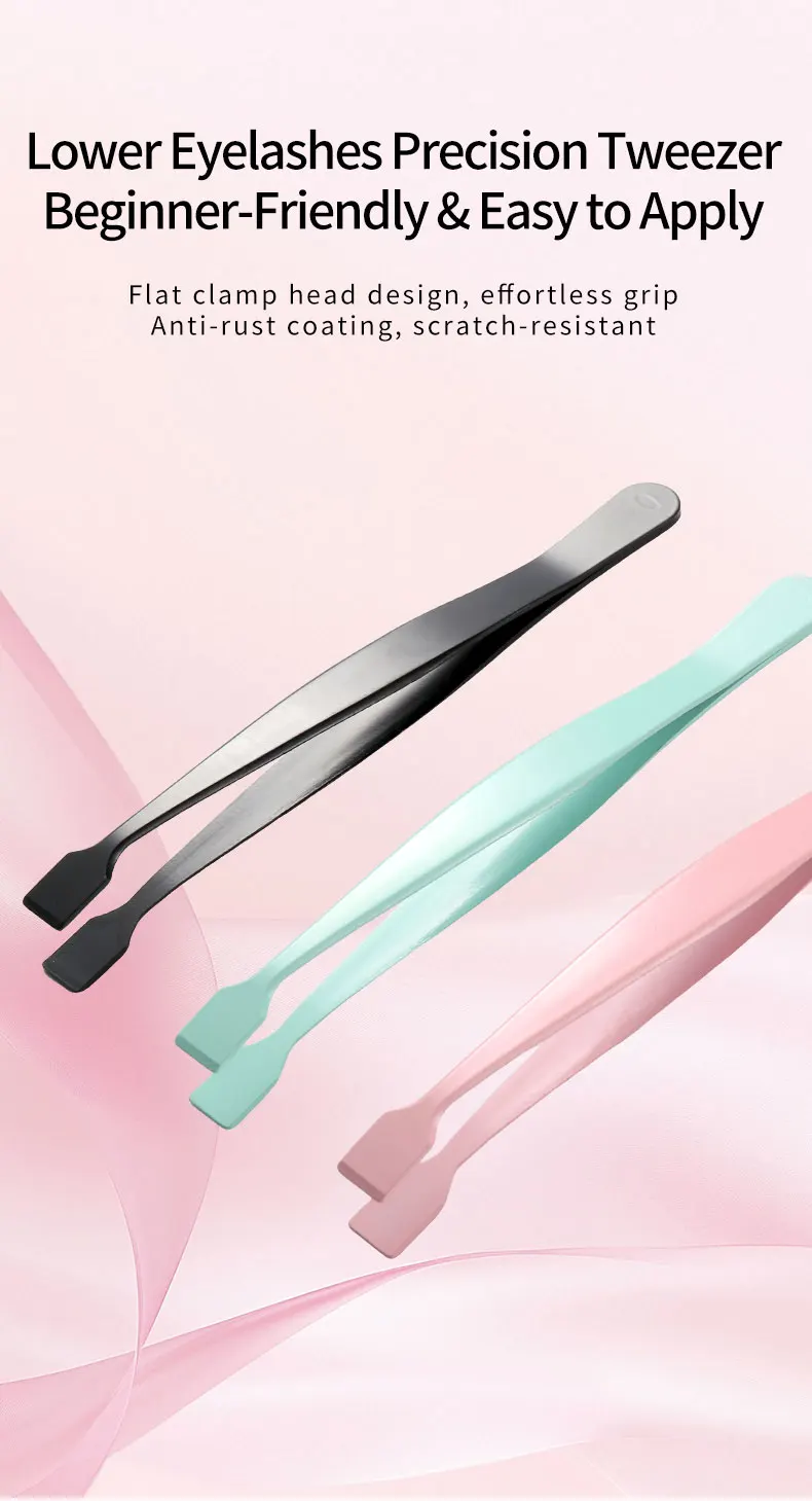 Description Picture 2 of itemStainless Steel Flat Clamp Head Eyelash Extensions Tweezers False Eyelashes Extension Clip High Precision Tweezers Makeup Tools