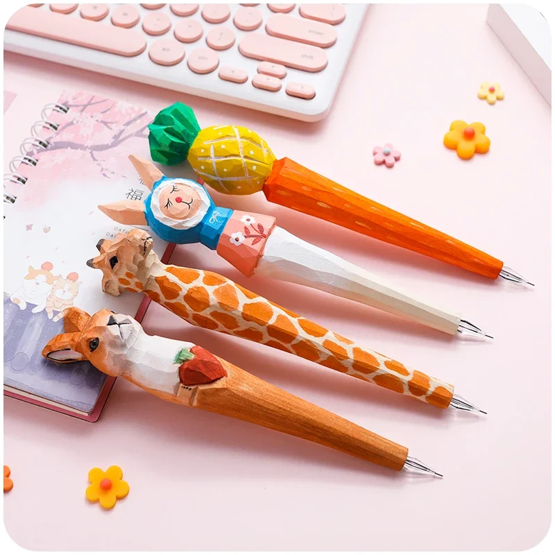 Handmade Animal carved wood pen ballpoint pens for Writing Drawing school stationery supplies Novelty Christmas giftToys