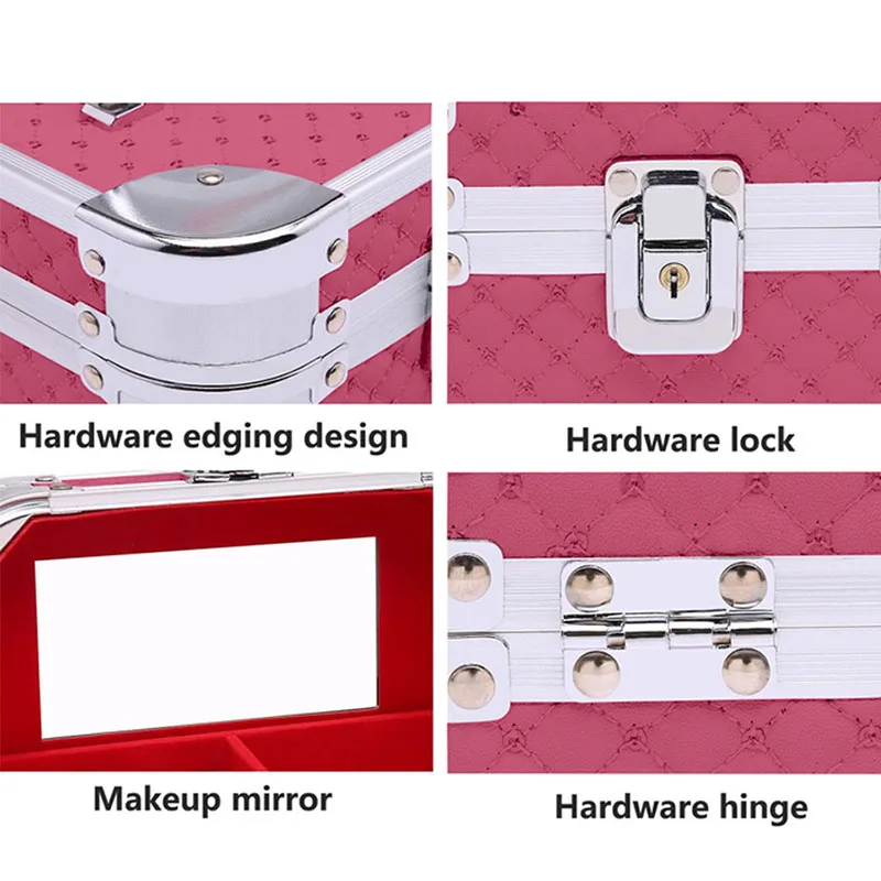 Mini reiskoffer van aluminiumlegering met slot, draagbare cosmetische nagelverzorgingsset, make-updoos met spiegel, cosmetische tas_voghion.com
