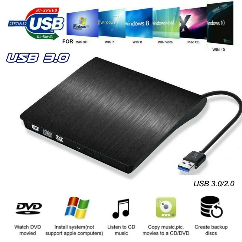 USB 3.0 Slim External DVD RW CD Writer Drive Burner Reader Player Optical Drives For Laptop PC Dvd Burner Dvd Portatil Dvd Player Cd Player