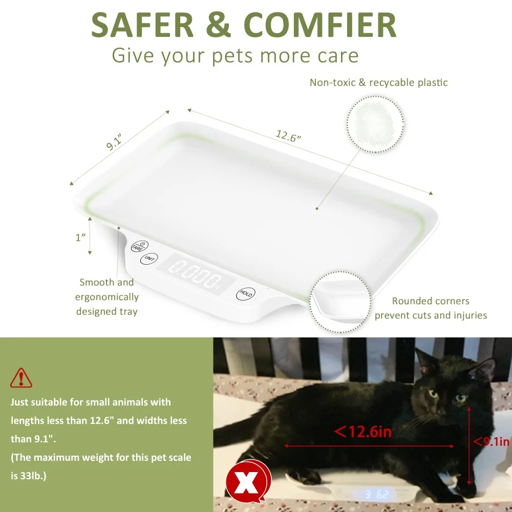 Digital Pet Scale Portable Pet Dog Cat Scale with Hold and Tare Function Precision Digital Puppy Kitten with Tray portable mini scale