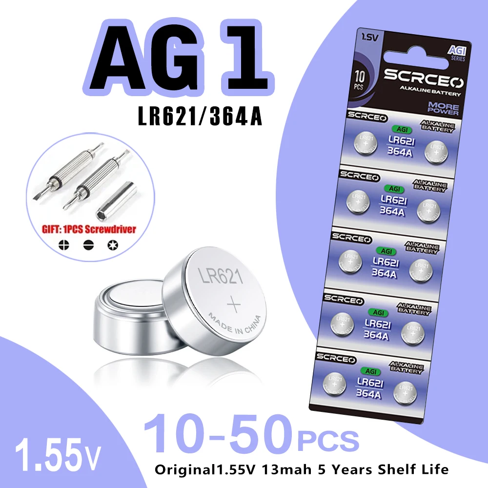 10-50PCS LR621 AG1 SR621SW、LR60、364A 1.5V lithium manganese dioxide ...