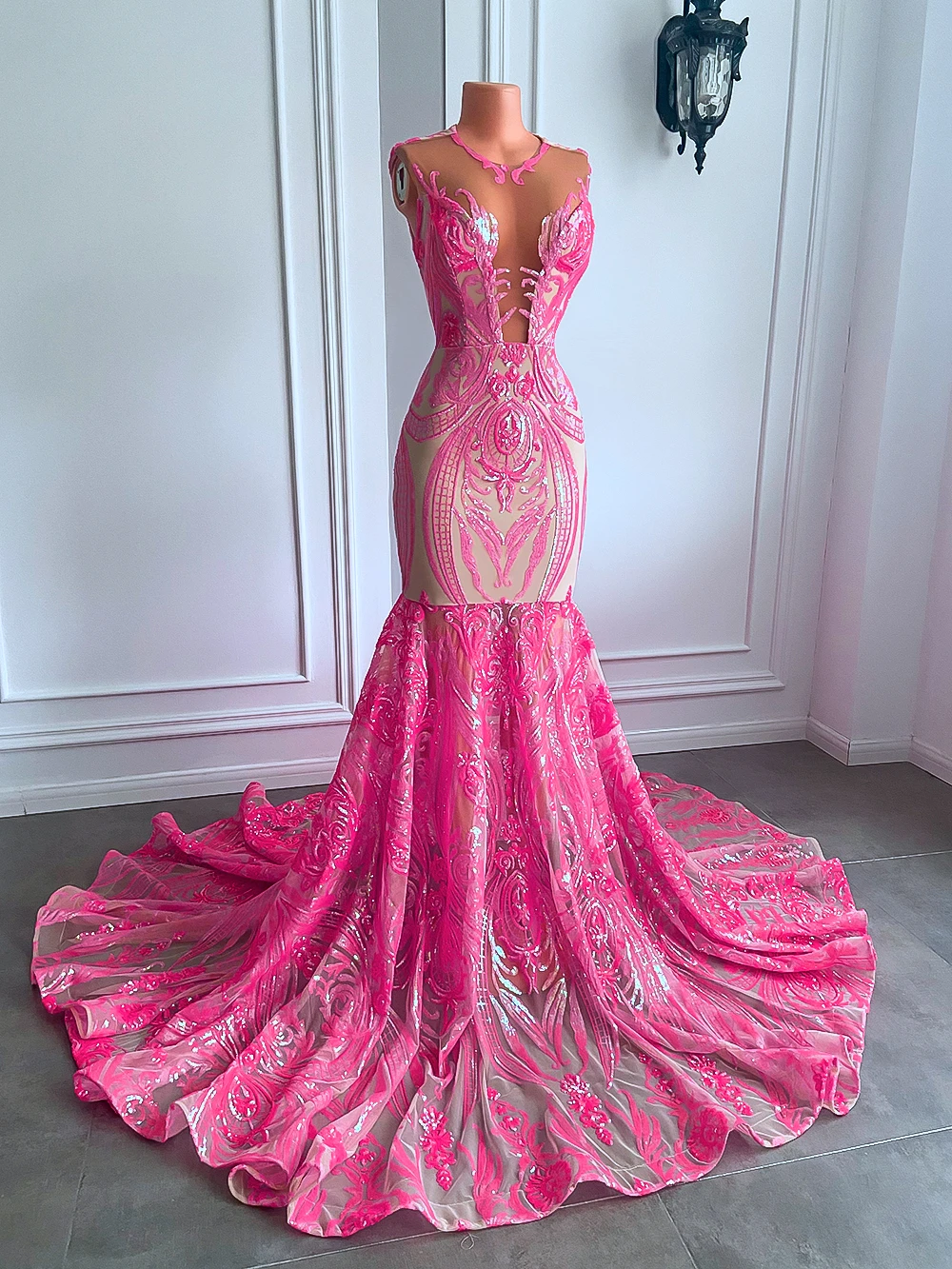 pink prom dress black girl Mauve Appliques Mermaid Prom Dresses Long Sleeve