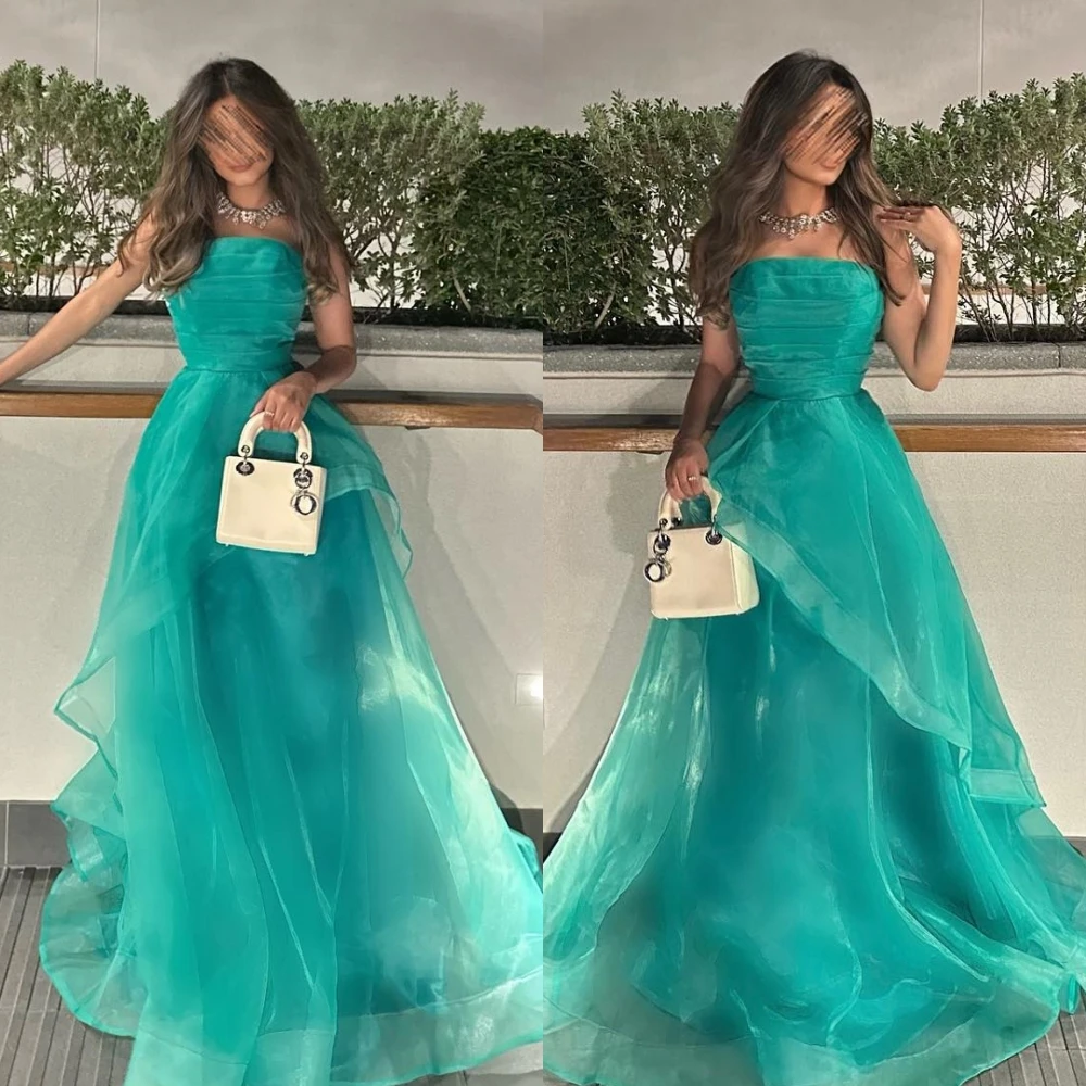 

Elegant Sizes Available Strapless A-line Cocktail Dresses Shirred Floor length Organza Evening Dresses birthday dress for women