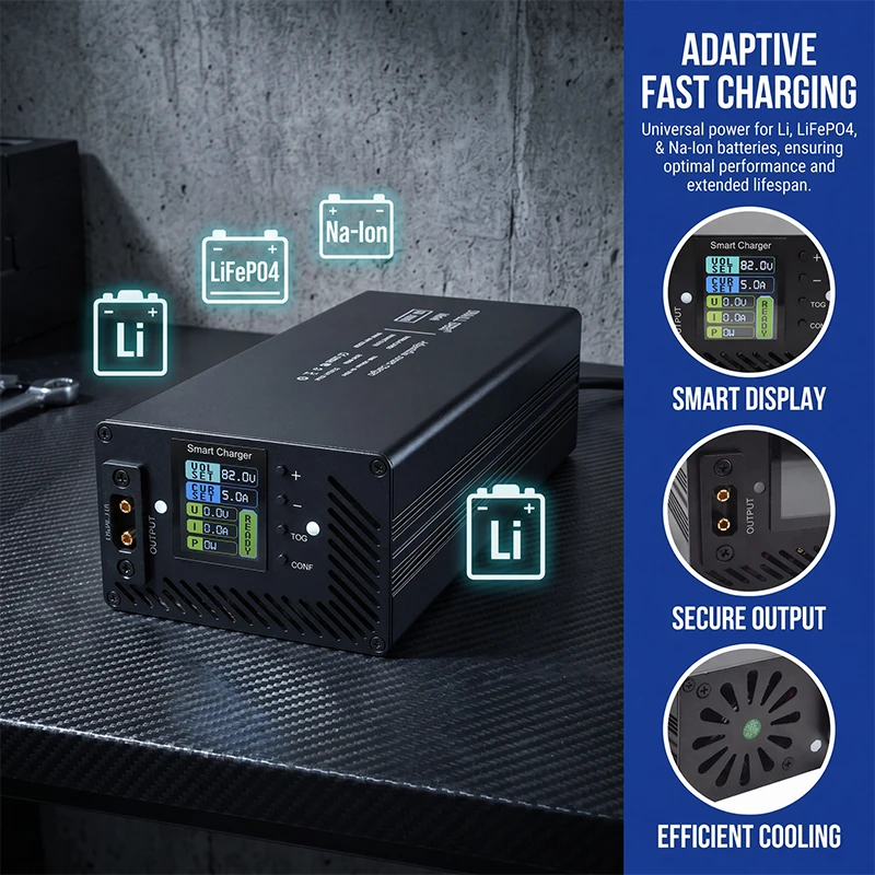 12V 24V 36V 48V 60V 72V 2-20A 조절 가능 충전기 (LiFePO4 리튬 나트륨 이온 LTO 배터리용) 고속 충전 10V-93V 전동 스쿠터 알루미늄