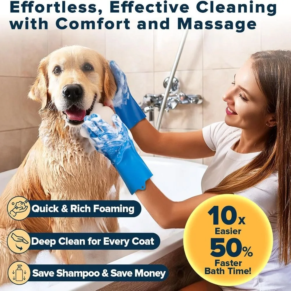 Durable 5 in 1 Dog Cat Grooming Kit Ergonomic Silicone Pet Cleaning Gloves with Toothbrush Universal Hair Remover Gloves Massage