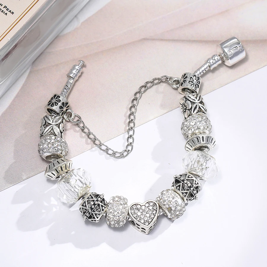 Seialoy Heart Charm Bracelets Women Men Original Streamer Crystal Beaded Women Bracelet Bangle Jewelry Gifts