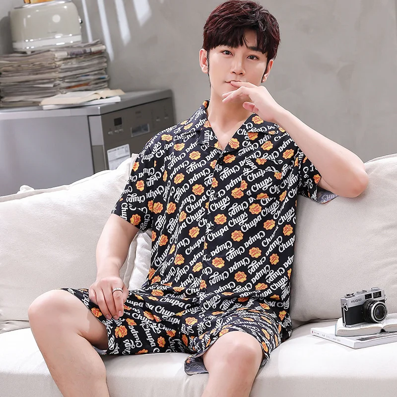 New Style Pajamas Men's Summer Snow Silk Short Sleeved Shorts Thin Youth Plus Size Home Clothes Can Be Worn Outside