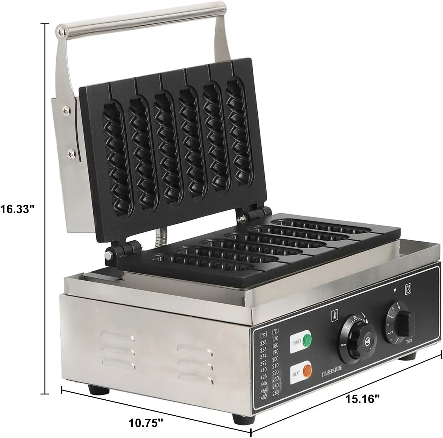 Commercial 6Pcs Waffle Makers Hot dog Making Machine 6 Grid Crispy Machine Stainless Steel Body 1550W 110V (Black) 2