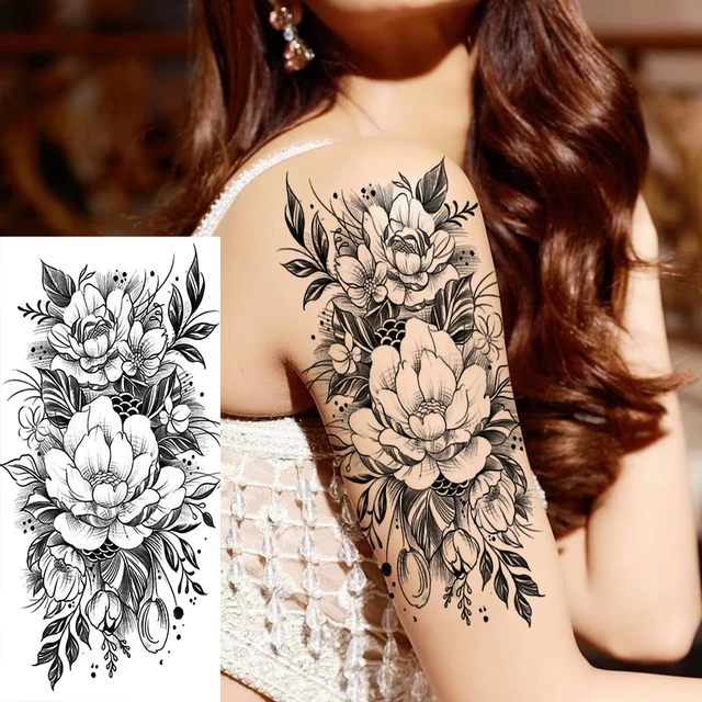 Realistic Rose Flower Sexy Boobs Temporary Tattoos For Women Adult Girl  Peony Moon Round Fake Tattoo