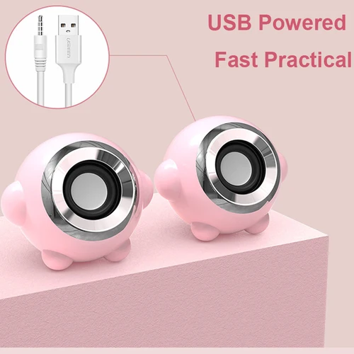 핑크 컴퓨터 스피커 PC 노트북 스피커 USB 3.5mm 유선 음악 재생 하이파이 스테레오, 탁상 PC 노트북 마이크 포함 3