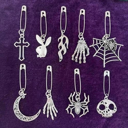 Xiuya Gothic Bag Parts Pin Accessories For Bags Shoes Y2K Alloy Metal Pin Rabbit Cross Spider Fire Skeleton DIY Accessories